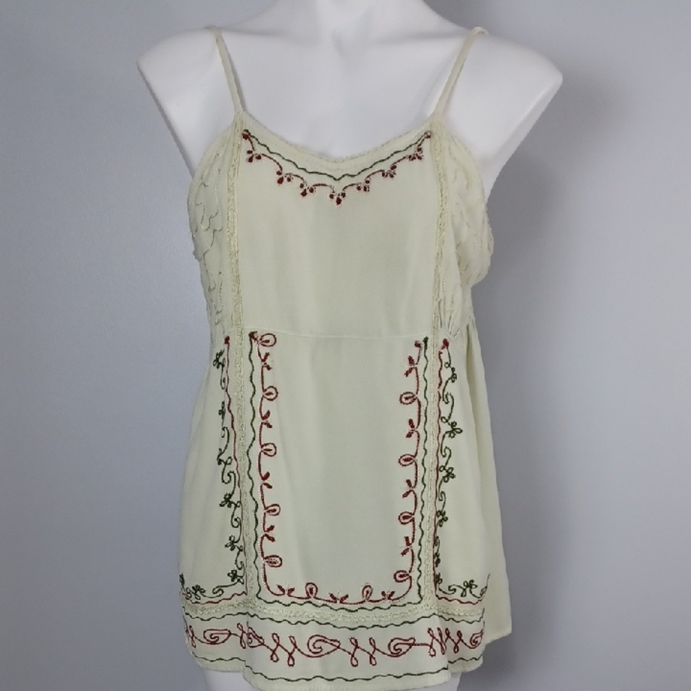 FREE SIZE  v-neck tank top with adjustable straps  Boho embroidered summer top
